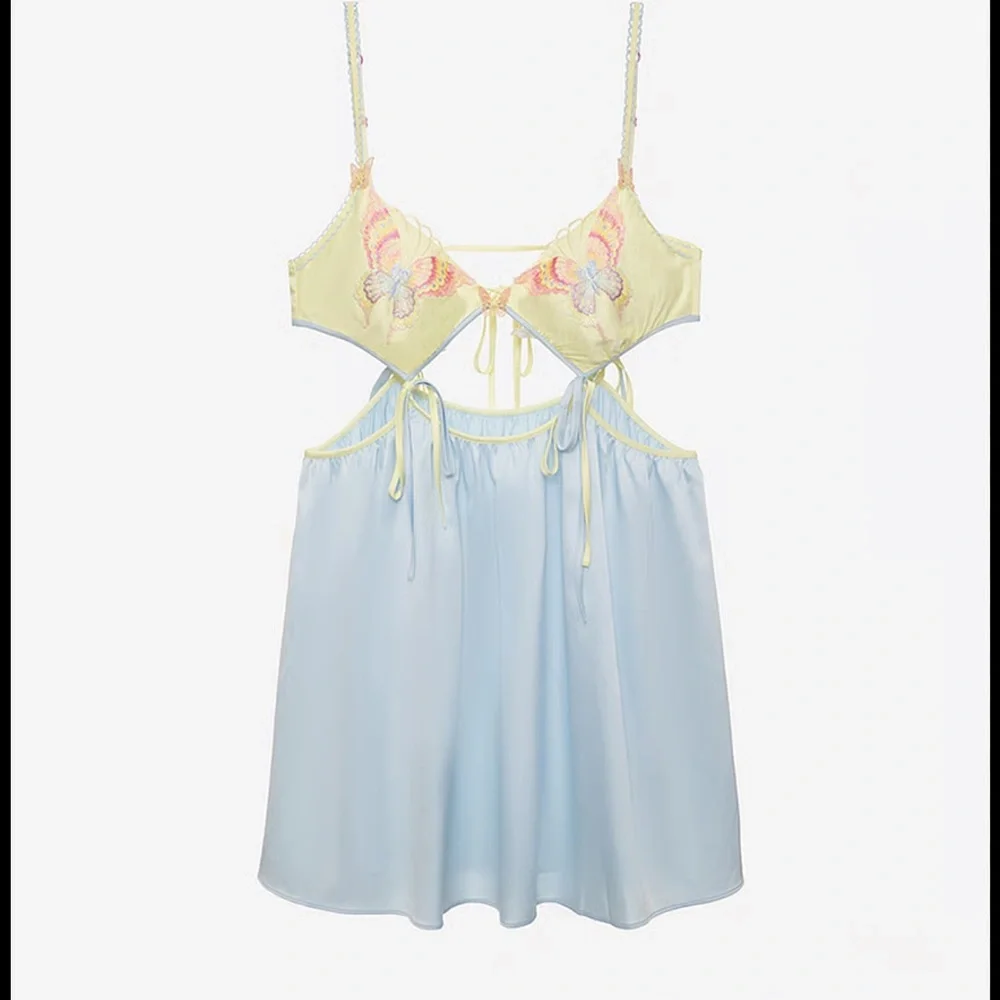 For Love & Lemons Pastel Yellow and Light Blue Mini Dress - Picture 8 of 11